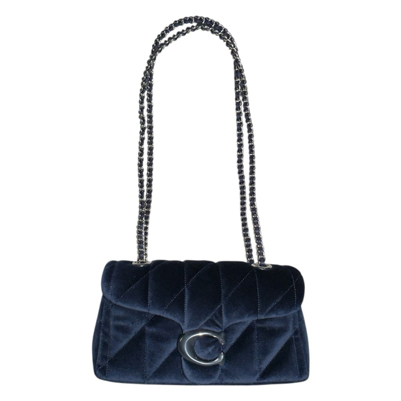 Coach Tabby‎ 20 Navy Blue and Silver Quilted Velvet Shoulder Bag Small NWT - Picture 11 of 13